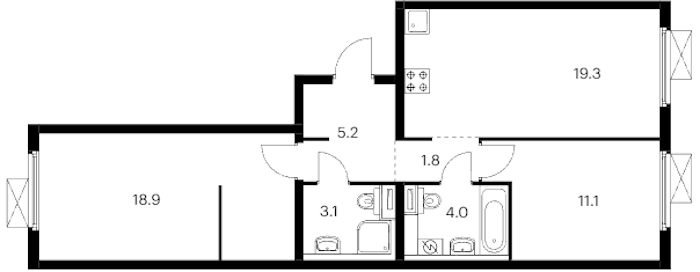 2-комнатная квартира 63.4 м², 12/13 эт., ЖК «Витебский парк»